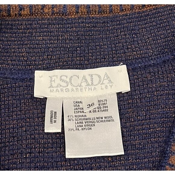 New ESCADA by MARGARETHA LEY Embroidered Brown Navy Mohair Wool Cardigan - Picture 12 of 12